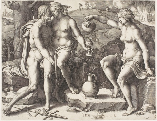 Lot and his Daughters, 1530, Lucas van Leyden, Netherlandish, c. 1494-1533, Netherlands, Engraving