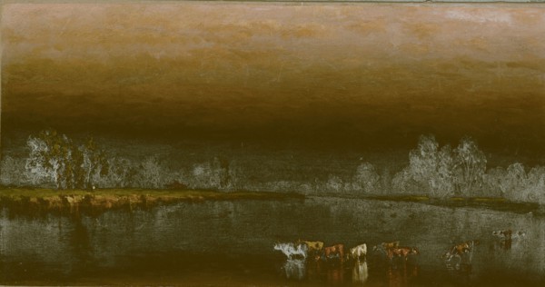 Cows in a Pond at Sunset, 1860, Sanford Robinson Gifford, American, 1823–1880, New York, Oil on