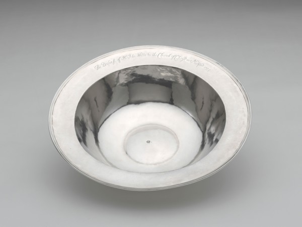 Baptismal Basin, c. 1756, Samuel Edwards, American, 1705–1762, Boston, Boston, Silver, Diam. 7.5 ×