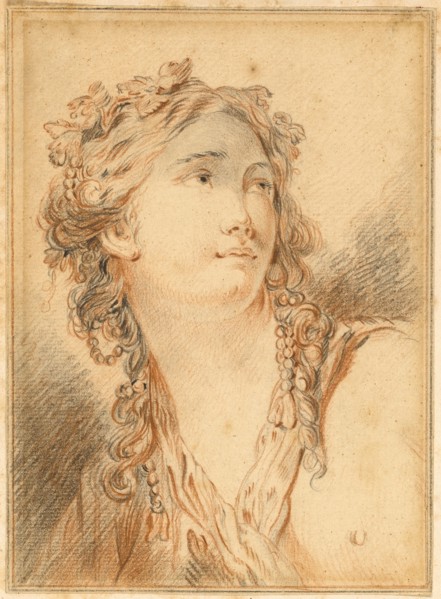 Head of Bacchante, n.d., Attributed to François Boucher, French, 1703-1770, France, Red chalk and