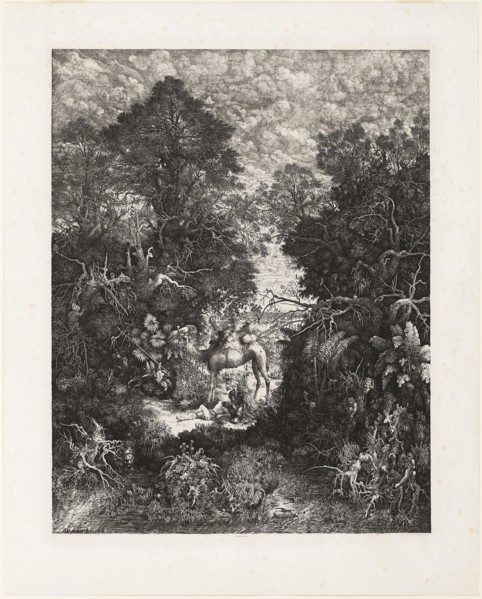The Good Samaritan, 1861, Rodolphe Bresdin, French, 1825-1885, France, Lithograph on white China