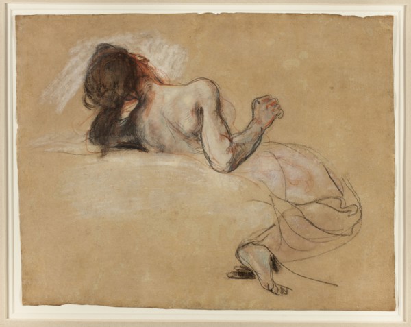 Crouching Woman, 1827, Eugène Delacroix, French, 1798-1863, France, Black and red chalk, with
