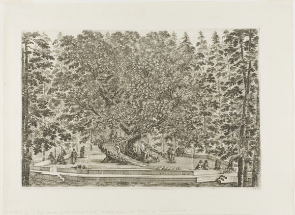The Fountain of the Oak, 1653/55, Stefano della Bella, Italian, 1610-1664, Italy, Etching on ivory