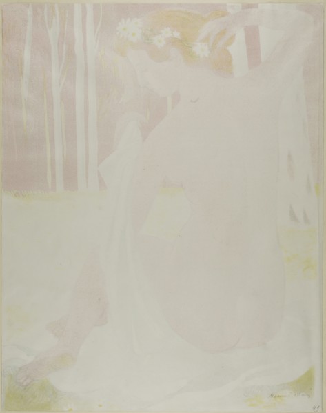 Nymph Crowned with Daisies, 1899, Maurice Denis, French, 1870-1943, France, Lithograph in pink,