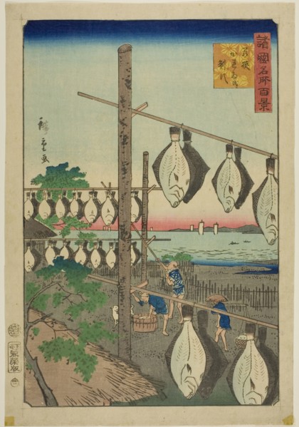 Strung-up Flounder, Wakasa Province (Wakasa karei o sasu) from the series One Hundred Famous Views