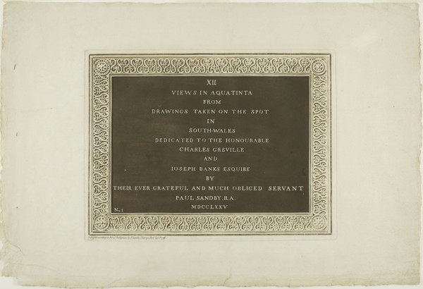 Title Page, from Twelve Views in Aquatinta from Drawings taken on the Spot in South Wales, 1775,