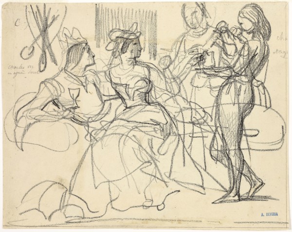 Study, 1839/42, Achille Devéria, French, 1800-1857, France, Black crayon on cream laid paper, 211 ×