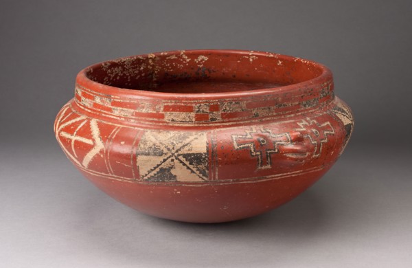 Polychrome Bowl with Geometric Designs and Face in Relief on Shoulder, c. 400 B.C., Chupícuaro,
