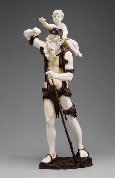 Old Beggar Carrying Child, 1735/50, Simon Troger, Austrian, 1683-1768, Austria, Ivory, fruitwood,