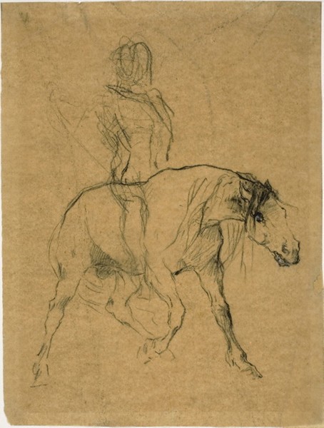 Study of a Horse and Rider, c. 1874, Jules-Élie Delaunay, French, 1828-1891, France, Charcoal, with