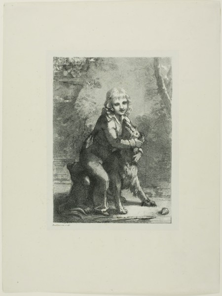 Boy with a Dog, c. 1822, Pierre-Paul Prud’hon, French, 1758-1823, France, Lithograph on ivory