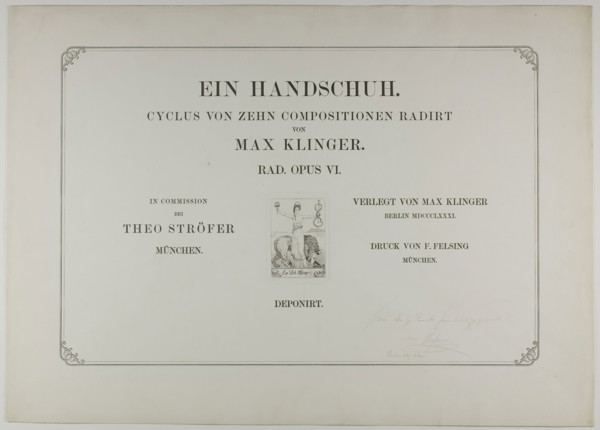 Cover to A Glove, 1881, Max Klinger, German, 1857-1920, Germany, Cover sheet for portfolio, 344 x