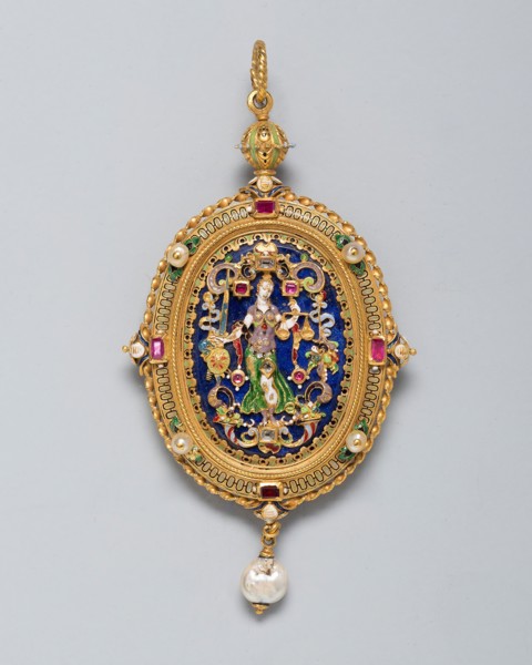 Pendant with Figure of Justice, 1850/1900, Northern European, Europe, northern, Gold, enamel, lapis
