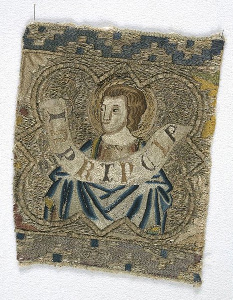 Fragment from an Orphrey, 1360s, Italy, Florence, Florence, Linen, plain weave, underlaid with