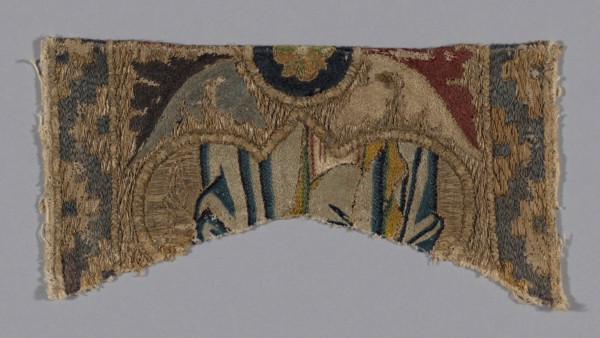 Fragment from an Orphrey, 1360s, Italy, Florence, Florence, Linen, plain weave, underlaid with