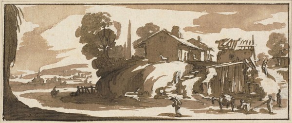 A Farm, c. 1630, Jacques Callot, French, 1592-1635, France, Brush and brown wash with black chalk