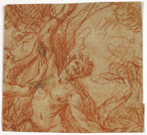 Flaying of Marsyas, n.d., Unknown Artist, French, 18th century, France, Red chalk on tan laid