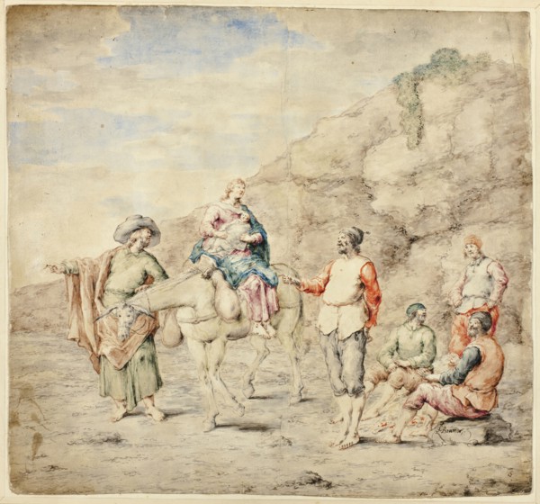 Holy Family Passing Four Men, 1660/69, Attributed to Leonard Bramer, Dutch, 1596-1674, Netherlands,