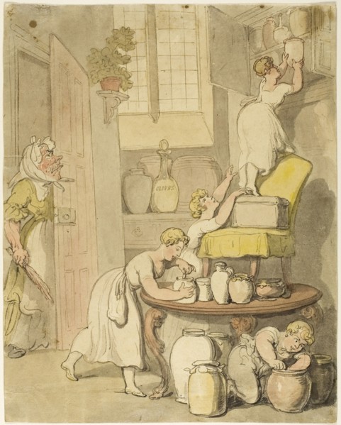 Stealing the Preserves, 1815/20, Thomas Rowlandson, English, 1756-1827, England, Pen and red and