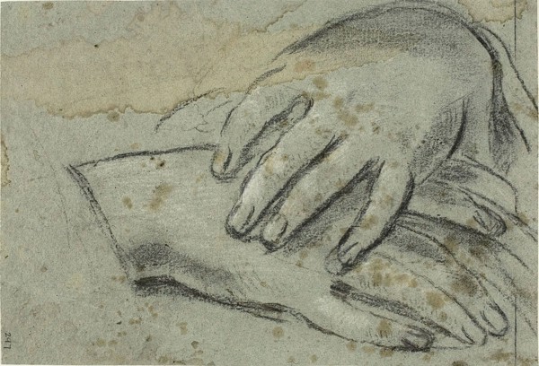 Crossed Hands (recto), Right Foot, Partially Covered by Drapery (verso), 1625/29 (recto), c. 1620