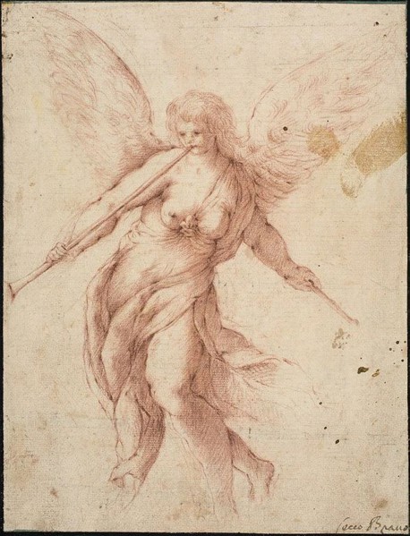 Fame Blowing on a Trumpet, n.d., Jacopo Negretti, called Palma il Giovane, after, Italian, c.