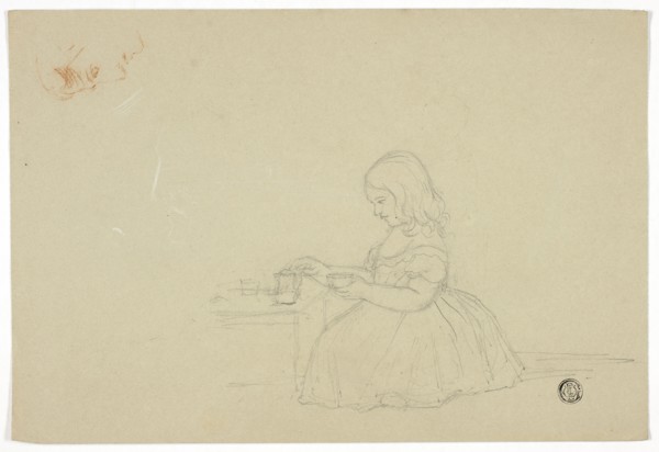 Young Girl Pouring Tea and Profile Sketch (recto), and Sketch of Italian City Street (verso), n.d.,