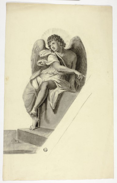 Angel Seated by Tomb, n.d., Elizabeth Murray, English, c. 1815-1882, England, Black chalk and brush