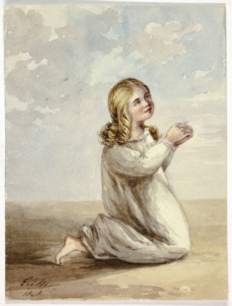 Child Praying, 1848, Elizabeth Murray, English, c. 1815-1882, England, Watercolor over traces of