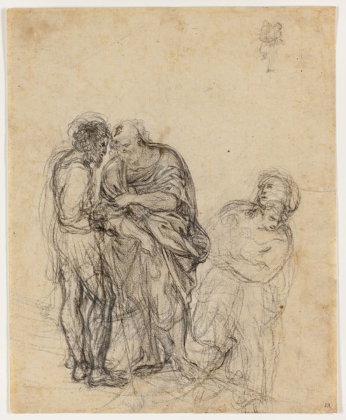 Figure Piece, n.d., Domenichino, Italian, 1581-1641, Italy, Black chalk on ivory laid paper, 390 x