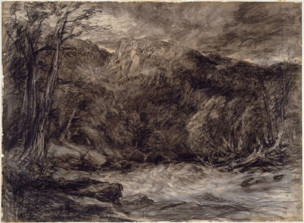 A Mountain Torrent, c. 1850, David Cox the elder, English, 1783-1859, England, Black and white