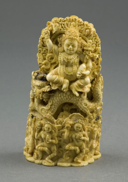 Jambhala, the God of Wealth, Seated on a Dragon, 15th century, Eastern Tibet, Tibet, Ivory with