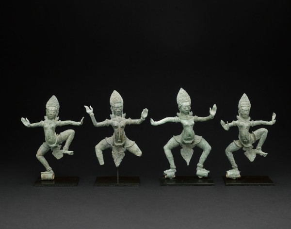 Group of Four Celestial Dancing Beauties (Apsaras), Angkor period, late 12th/early 13th century,