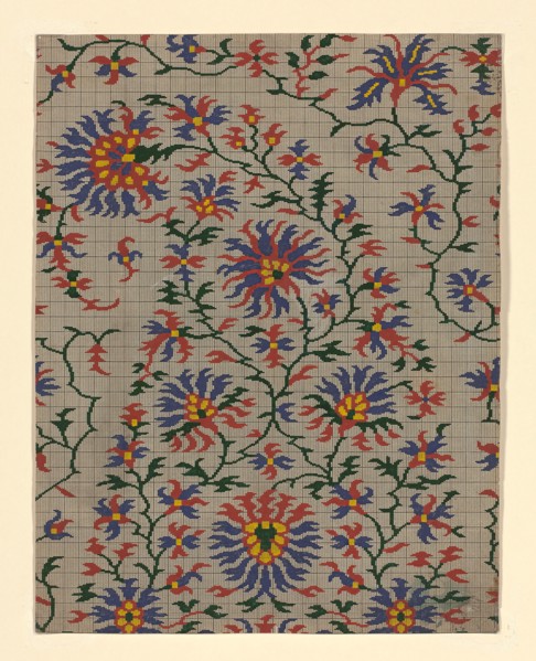 Mise-en-carte (Point-paper), 1760/90, France, Ink and gouache on hand drawn graph paper, 42 × 32.75