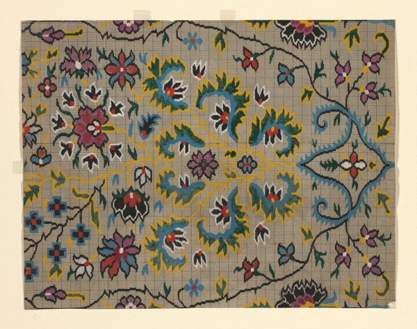 Mise-en-carte (Point-paper), 1760/90, France, Ink and gouache on hand drawn graph paper, 42 × 32.4
