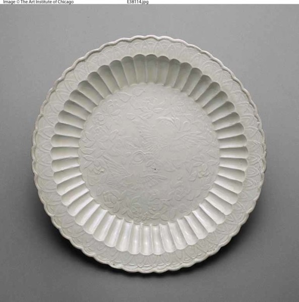 Foliated Dish with Mandarin Ducks, Jin dynasty (1115–1234), China, Ding ware, porcelain with molded