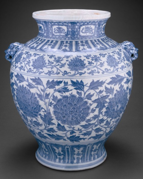 Jar with Lotus and Peony Scrolls and Lion-Mask Handles, Ming dynasty (1368–1644), inscription dated