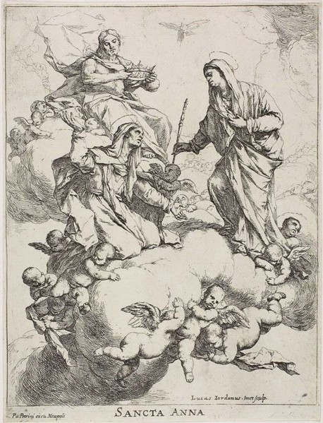 Saint Anne Received in Heaven by Christ and the Virgin, c. 1653, Luca Giordano, Italian, 1634-1705,