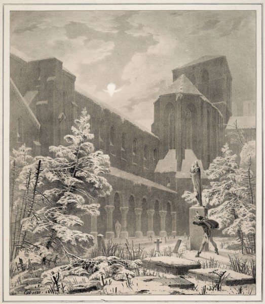 Church and Graveyard in the Snow by Moonlight, 1827, Carl Blechen, German, 1798-1840, Germany,