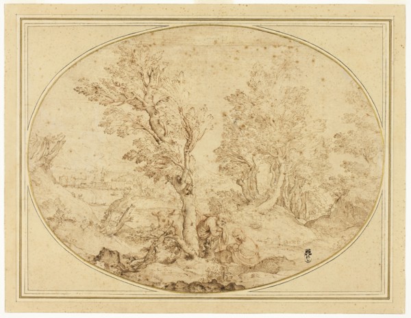 Rest on the Flight into Egypt, c. 1590, Agostino Carracci, Italian, 1557-1602, Italy, Pen and brown