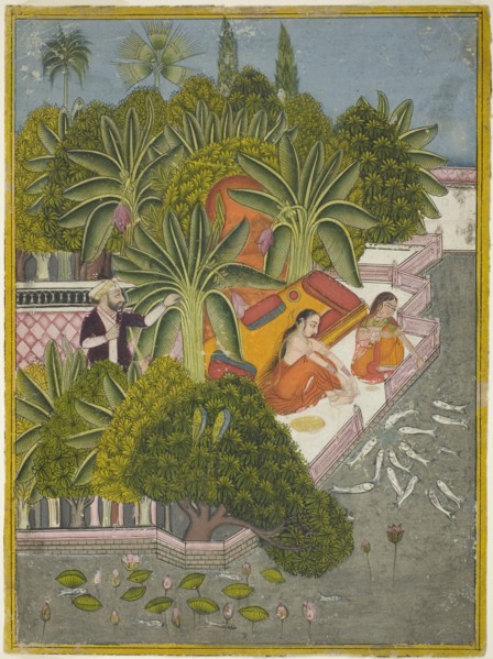 Royal Women Feeding Fish, c. 1740, India, Rajasthan, Bundi, India, Opaque watercolor on paper,