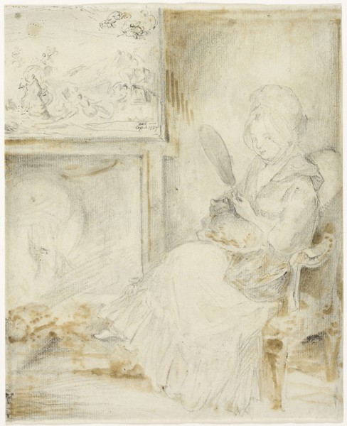 Woman Seated Holding a Cat on Her Knees, n.d., Gabriel Jacques de Saint-Aubin (French, 1724-1780),