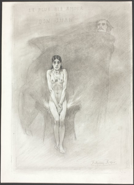 The Greatest Love of Don Juan, 1879, Félicien Rops, Belgian, 1833-1898, Belgium, Graphite with