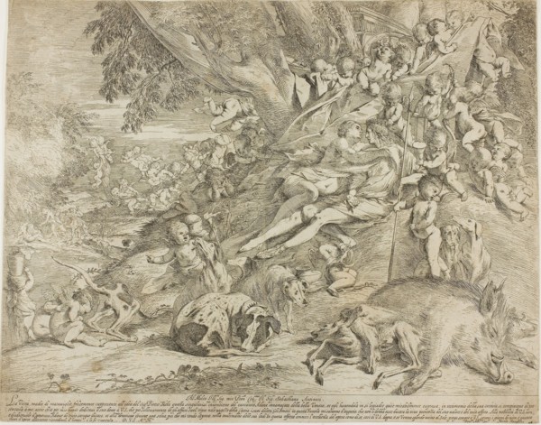 Venus and Adonis, 1631–37, Pietro Testa, Italian, 1611/12-1650, Italy, Etching on cream laid paper,