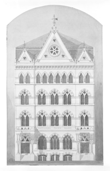 National Park Bank, New York City, New York, Competition Design Drawing, c. 1866, Peter Bonnett