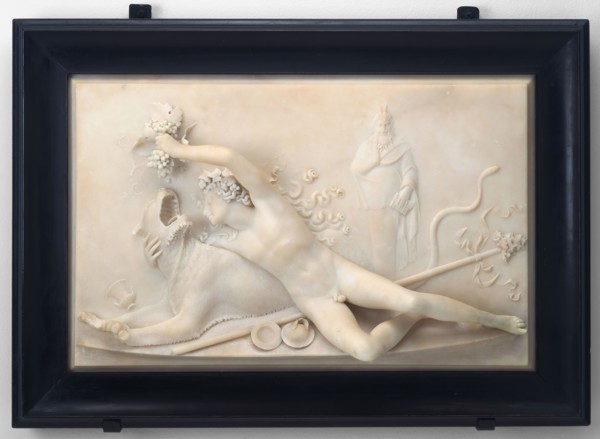 Bacchus Feeding a Panther, 1792, John Deare, English, 1759–1798, England, Marble, 33.3 × 52.7 × 14