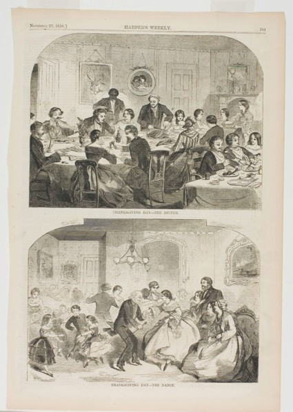 Thanksgiving Day—The Dinner and Thanksgiving Day—The Dance, published November 27, 1858, Winslow