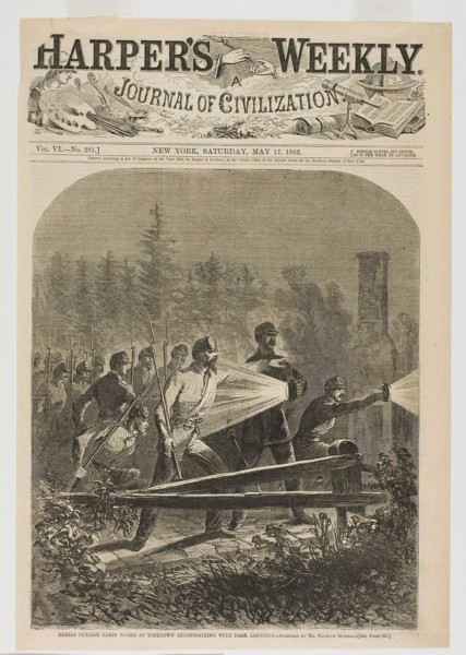 Rebels Outside Their Works at Yorktown, Reconnoitring [sic] with Dark Lanterns, published May 17,
