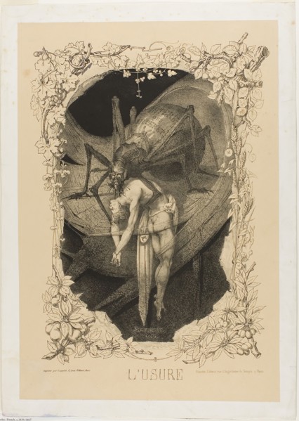Usury, 1851, Charles Rambert, French, c. 1836-1867, France, Zincograph in black on tan wove paper,