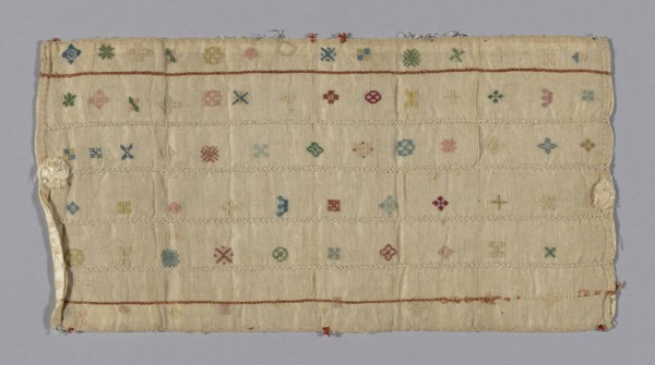 Band, 19th century, England, Cotton, plain weave, embroidered with silk in chain and cross
