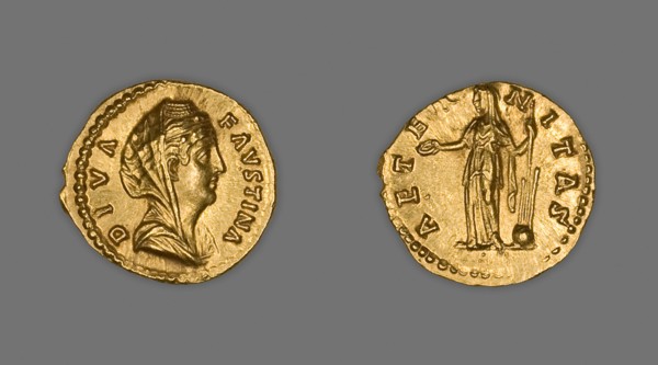 Aureus (Coin) Portraying Empress Faustina the Elder, AD 141/61, issued by Antoninus Pius, Roman,